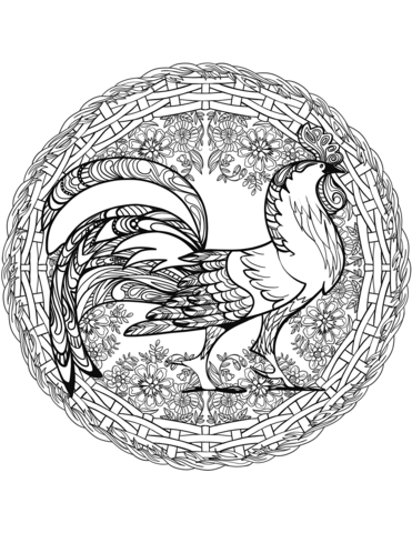 Cock Mandala Coloring Page